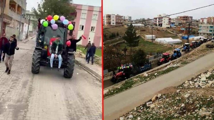 Böylesi daha evvel hiçbir düğünde yaşanmadı: Gelini almaya bu sefer traktörle gittiler