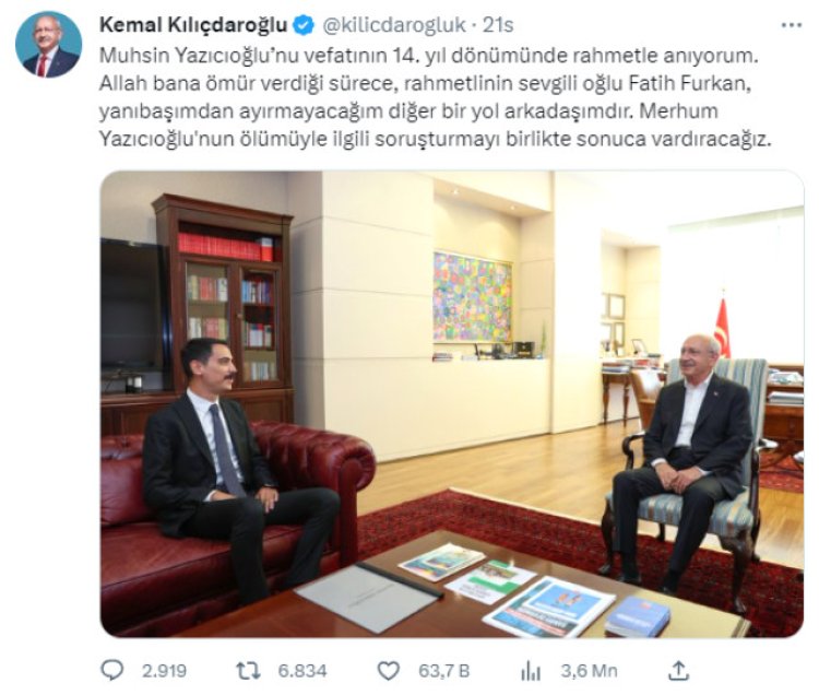 Kılıçdaroğlu’nun fotoğrafını paylaştığı Muhsin Yazıcıoğlu’nun oğlunun CHP’den aday adayı olacağı iddia edildi