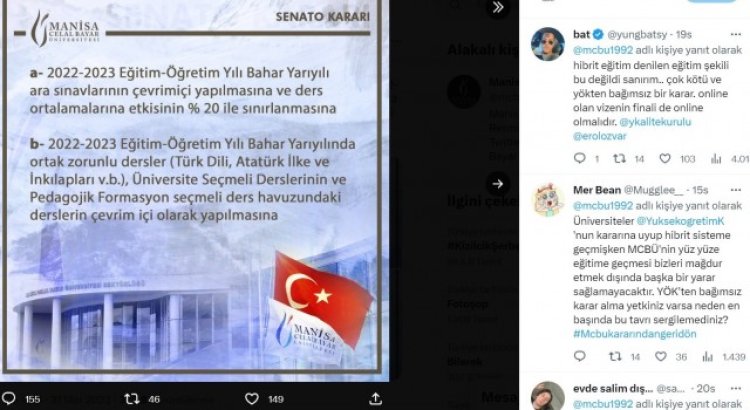 Manisa CBÜ Senatosunun aldığı karar tepkiye neden oldu