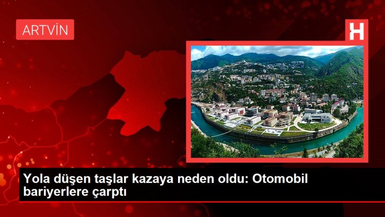 Yola düşen taşlar kazaya neden oldu: Otomobil bariyerlere çarptı