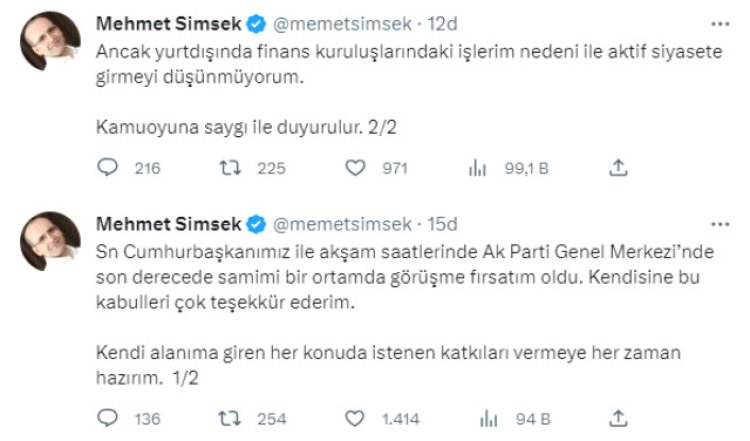 “Aktif siyasete girmeyeceğim” demişti! Ekonomi yönetiminde Mehmet Şimşek sürprizi