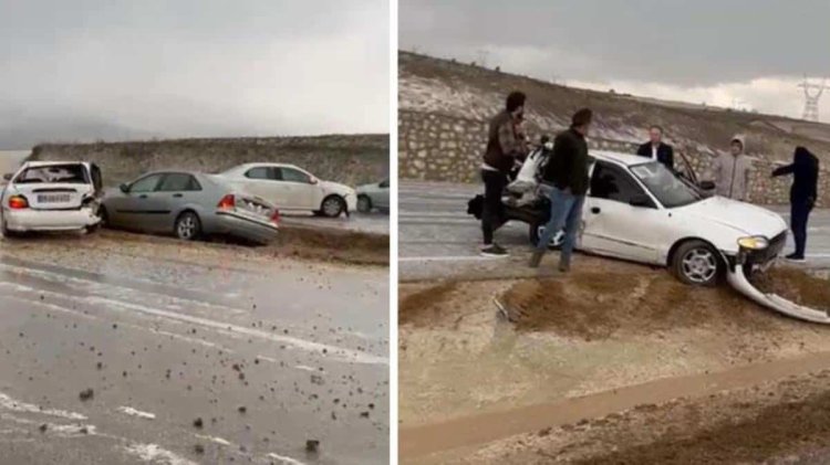 Araçlar ardı ardına çarpıştı, o anlar kameraya yansıdı: 12 yaralı