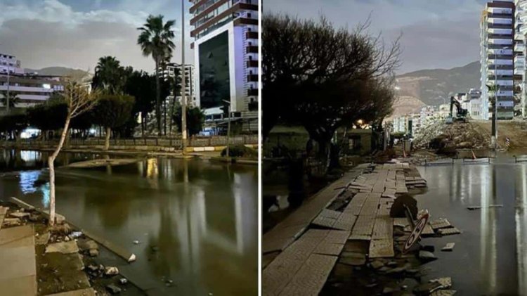 İskenderun’da deniz seviyesi yükseldi!  Sokaklar denize döndü